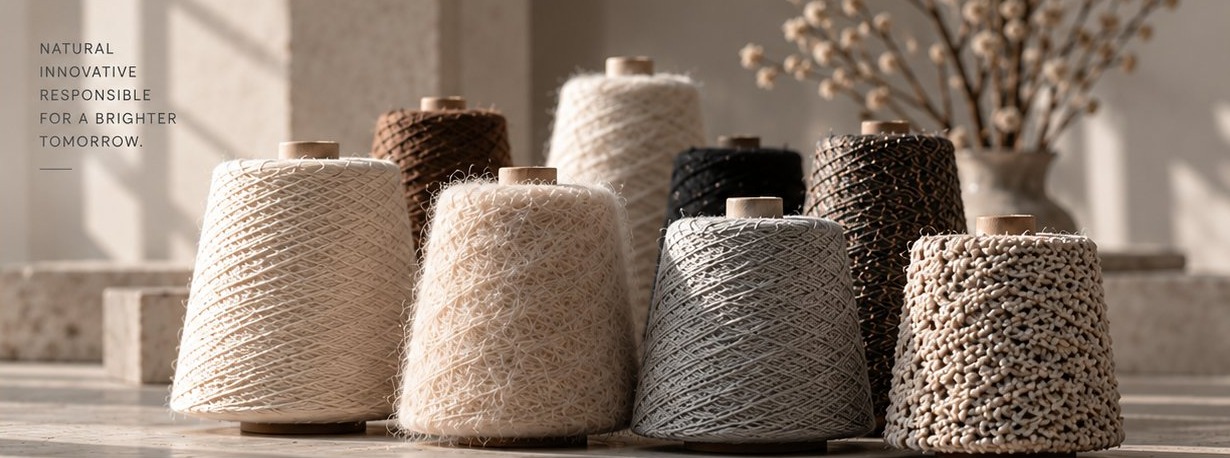 Yarn cones group in warm studio light